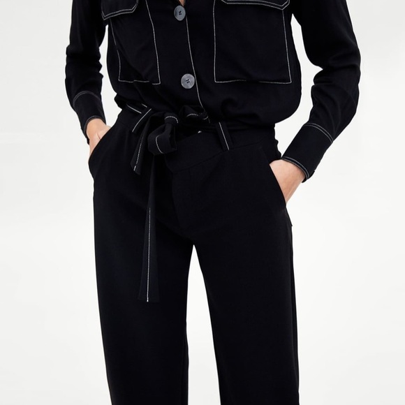 Zara Woman Contrasting Topstitching Palazzo Pants - Picture 1 of 7
